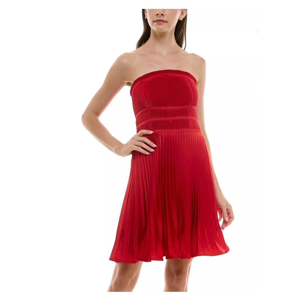 NWT Women's‎ Taylor Strapless Sunburst Pleated Dress SZ 12 Red party